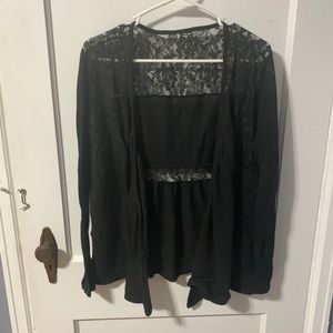 Black Lace Women's Sweater Cardigan CoverUp L/XL